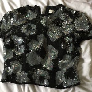Black and silver sequin top